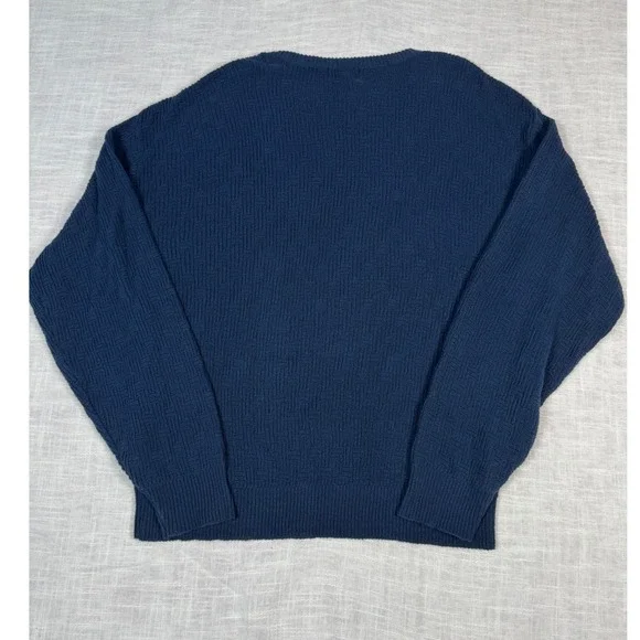 VTG Trader Bay Men M Texture Pattern Knit Crew Neck Sweater Blue Cotton USA 90s - Picture 3 of 10